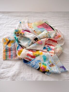 Lot 7 Hand Painted Silk Scarves Kids Art Textile Craft Fabric Panels 53"x8"